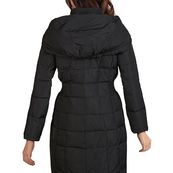 $300 COLE HAAN Puffer Zip Bib Insert Hooded Down parka coat Jacket black L - Picture 4 of 13